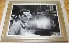 B&W PHOTO FRAMED PHOTO MAN IN FURNACE MILL WITH STEAMPUNK GOGGLES /O1 picture
