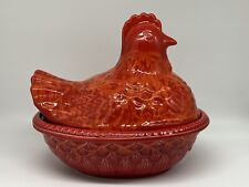 RARE & beautiful Red Hen On Nest Ceramic chicken HON vtg/ 12” Long 11x9” picture