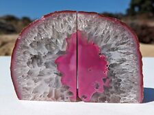 Large Pink Dyed Agate Bookends Geode Crystal Polished Quartz Druzy Brazil 3+ Lbs picture