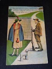 Woman World War soldier & Dog 1918 Postcard - Color Litho Antique Military picture