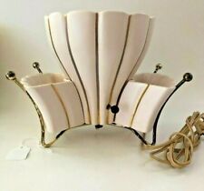 Vintage Mid Century Modern CA Pottery Television Lamp White Gold Design & Stand picture