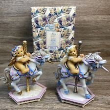 2 Cherished Teddies CRYSTAL Riding Unicorn Carousel RARE 589942 & 589942R *READ* picture