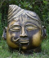 Brass Adishakti Head Figurine Lord Ardhnarishvara Face Art Engraving Dec EK237  picture