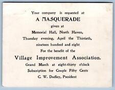 1908 MASQUERADE TICKET NORTH HAVEN MEMORIAL HALL VILLAGE IMPROVEMENT ASSOCIATION picture