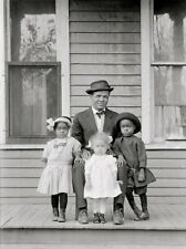 Vintage Old Photo Reprint of African American Family Man Biracial Little Girls  picture
