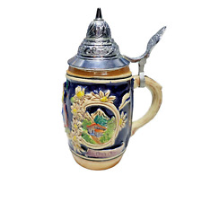 Vintage German Decorative Beer Stein W/ Lid Double Sided Church Cabin DBGM picture