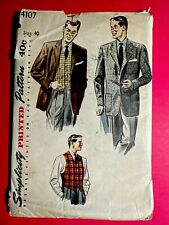 1952 Simplicity Sewing Pattern 4107 Mens Sport Jacket & Vest 40 UNCUT picture