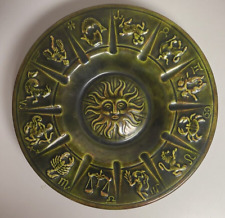 Zodiac Vtg 1970s Ceramic Ashtray Bowl Astrology Horoscope Celestial Green Brown picture