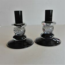 Pair 2001 Chatham Blown Art Glass Cape Cod Memphis Style Plum Ball Candle Holder picture