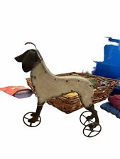 Vintage Style Metal Dog With Burlap On Wheels picture