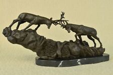 Signed Barye Two Stags Reindeer Confrontation Bronze Sculpture Hot Cast Decor Nr picture