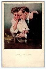 c1910's Sweet Couple Romance A Problem Of Income Calculation Antique Postcard picture
