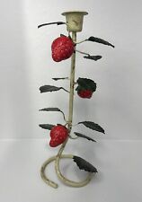 Vintage Ed Langbein Italy Strawberry Toleware Metal Candlestick Decor 9 1/2” picture