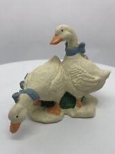 Vintage Resin White Geese Spring Easter Holiday Figurine Taiwan Blue Ribbons picture