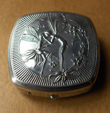 Antique 1920's Art Nouveau Der-Kiss silver metal compact~Faeries~rouge & puff-NR picture