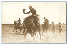 1916 Schlighting Ride Em Cowboy Miles City Round Up Rodeo MT RPPC Photo Postcard picture