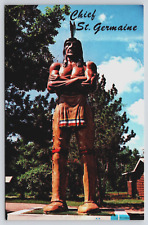 Indian Chief St Germaine Statue Vilas County Wisconsin WI Vtg Postcard C11 picture