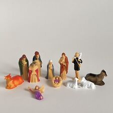 Set/12 - Adorable Vintage Miniature Hard Plastic Christmas Nativity Figurines picture