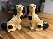 Pair Of Staffordshire Spaniel Dog Bookends Figurines Black Spots Statues Heavy picture