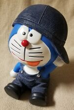 Doraemon Piggy Bank Japanese Anime Robot Cat Denim Overalls and Hat Plastic 8.5