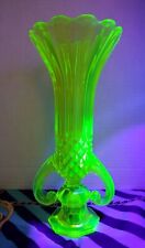 RARE Antique Uranium / Vaseline Glass Victorian Vase Candle Holder & Vase picture