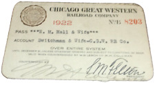 1922 CHICAGO GREAT WESTERN RAILWAY CGW EMPLOYEE PASS #8203 picture