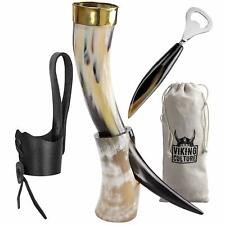 Viking Culture - Viking Horn Mug with Beer Opener, Stand, Genuine Leather Belt  picture
