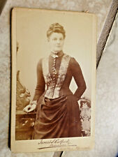 Antique CDV Cabinet Photo Young Victorian Woman Nice Front Pleated Dress  picture