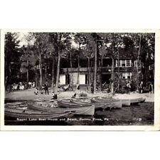 Vintage Pennsylvania RPPC Postcard, Pocono Pines Naomi Lake Boat House and Beach picture