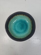 Vtg Kotobuki Japan Ceramic Brown Edge Crackled Turquoise Center Rice Bowl 4.75