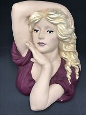 Vintage Chalkware Bust of a Young Woman Long Blonde Hair Posing. Stunning.  7.5” picture