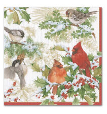 TWO Individual Paper Cocktail Decoupage Napkins Christmas Bird Cardinals Tree picture