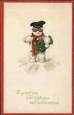 Christmas Fantasy Snowman Dressed as Pilot Goggles Hat c1920 Vintage Postcard picture