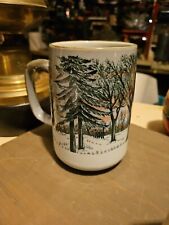 Vtg OTIGARI MUG PINE TREES Tall Winter Coffee Mug Cup Gray Blue  JAPAN 5x3