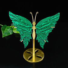 5'' Natural Crystal Synthetic Malachite Stone  Butterfly Wing Decor Statue+Stand picture