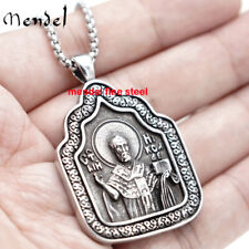 MENDEL Religious Orthodox St Saint Nicholas Medal Medallion Pendant Necklace Men picture