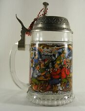 1970s Vintage German Glass Lidded Beer Stein with Music Box Pewter/Tin Lid  24oz picture