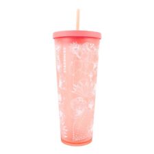 Starbucks 24oz Tumbler Cup Summer Coral Pink with Desert Cactus Bloom Venti 24oz picture