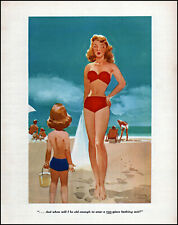 1953 E. Simms Campbell risque art print topless girl woman 2 piece swimsuit  L36 picture