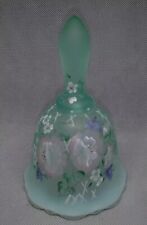 Fenton Art Glass Frosted Sea Green Opalescent Pink Floral Bell Signed Limited Ed picture