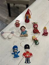 vintage Flocked felt ornaments Lot Of 9: Candle Boy Girl Bear Kitten Mrs. Clause picture
