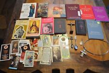 LOT OF CATHOLIC RELIGIOUS BOOKS,JEWLERY,PRAYER CARDS,CROSS,CHARMS, OLD MISSAL picture