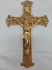 Vintage Crucifix Cross Jesus INRI Gold Tone Filigree Christianity Wall Hanging picture