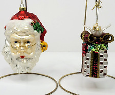 Fitz and Floyd Glass Ornaments Santa Present with Bow and Dove Set of 2 picture