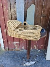 Hand Woven baby Carry basket, Rattsn palm leaf bassinet Vtg Laundry Dolls picture