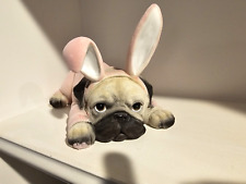 Pug with pink Easter bunny suit. Statue Decor 10” Long FELT picture