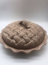 Bell Ceramic Lattice Covered Brown Pie Dish Server 11” Handled Vintage Imperfect picture