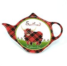 Scotland Highland Cow Teabag Holder Bone China Collectible Tartan Pattern 4in picture
