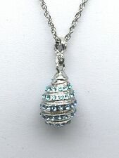 Silver and blue Egg Pendant Necklace with crystals by Keren Kopal picture