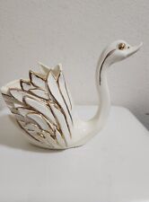 Vintage Porcelain White Swan Planter w/ Gold Trim 8